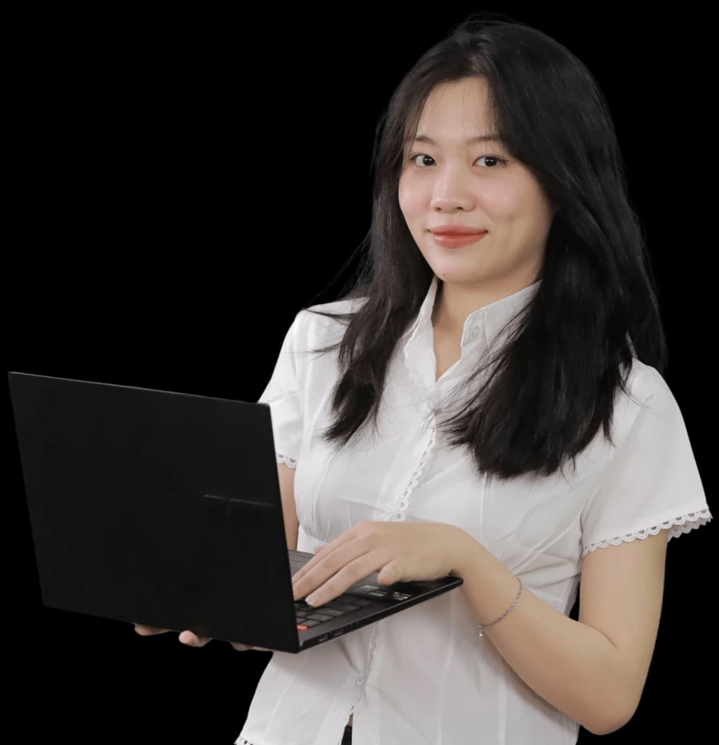 Woman holding a book with geometric shapes around