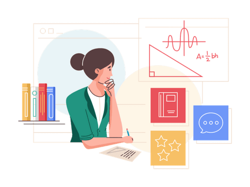 Illustration of a mentor with books and educational icons